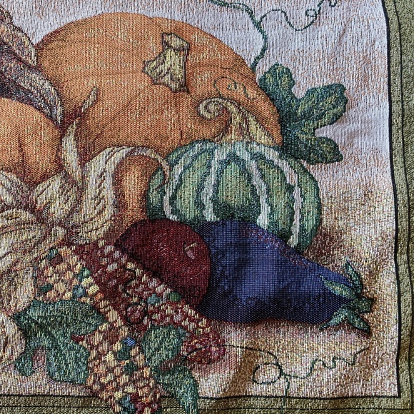 Thanksgiving OCTOBER WEEKEND Cornucopia Pumpkin TAPESTRY Wall Hanging w/WOOD ROD - Picture 13 of 15